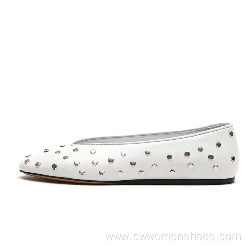 Black Leather Studded Ballet Flats